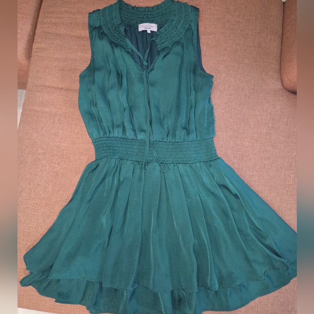 French Violet Boutique Kelly Green Satiny Dress Whimsical Fairy Ruffle Tier Sz M